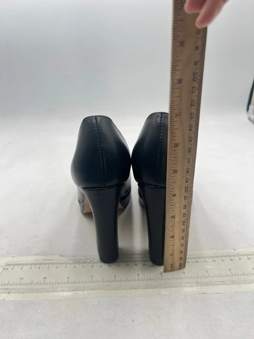miss left Black Platform Closed Almond Toe Pumps Slip On Block Heels Shoe